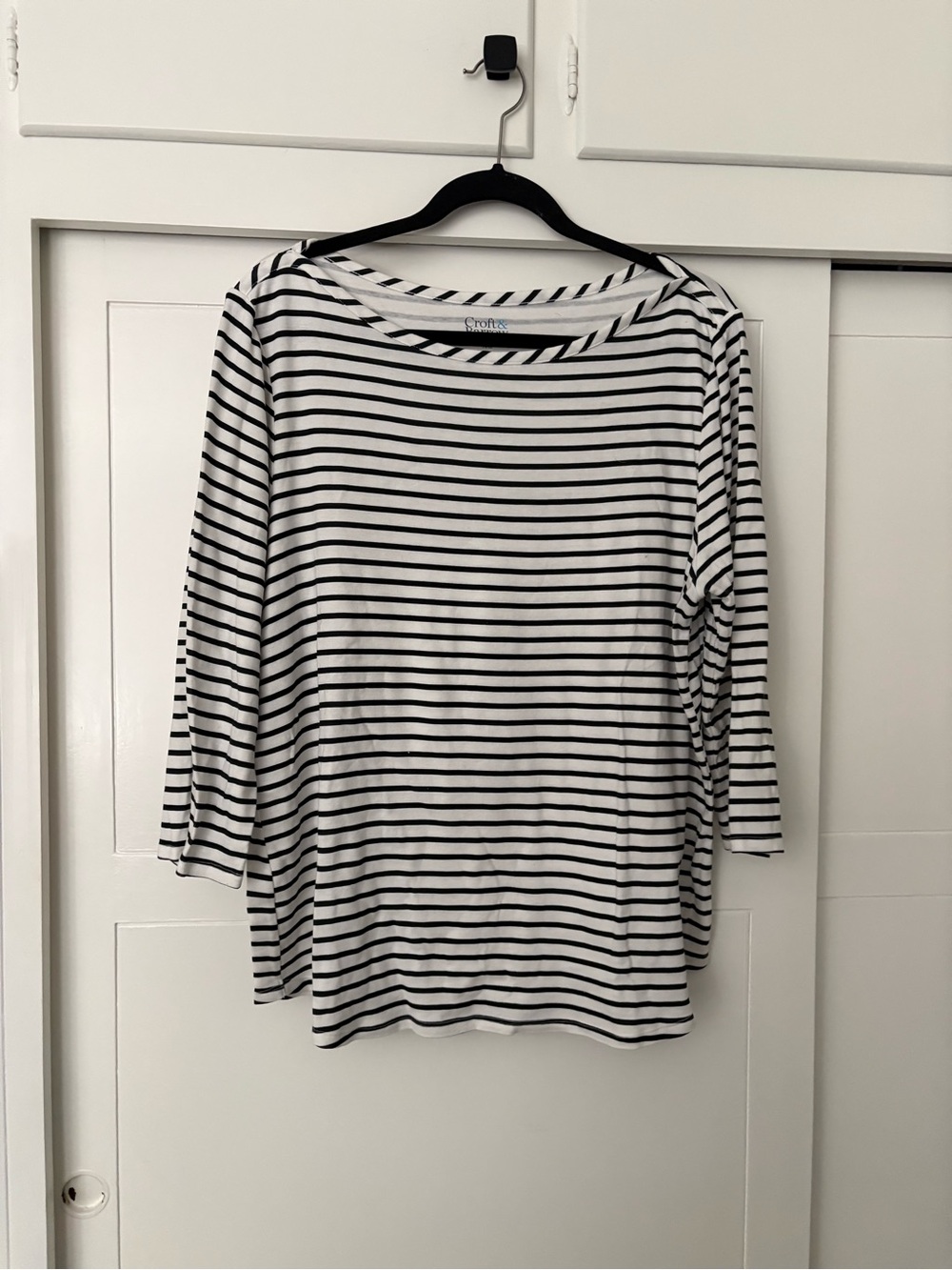 croft & barrow Black and White Striped Boatneck Long Sleeve Top